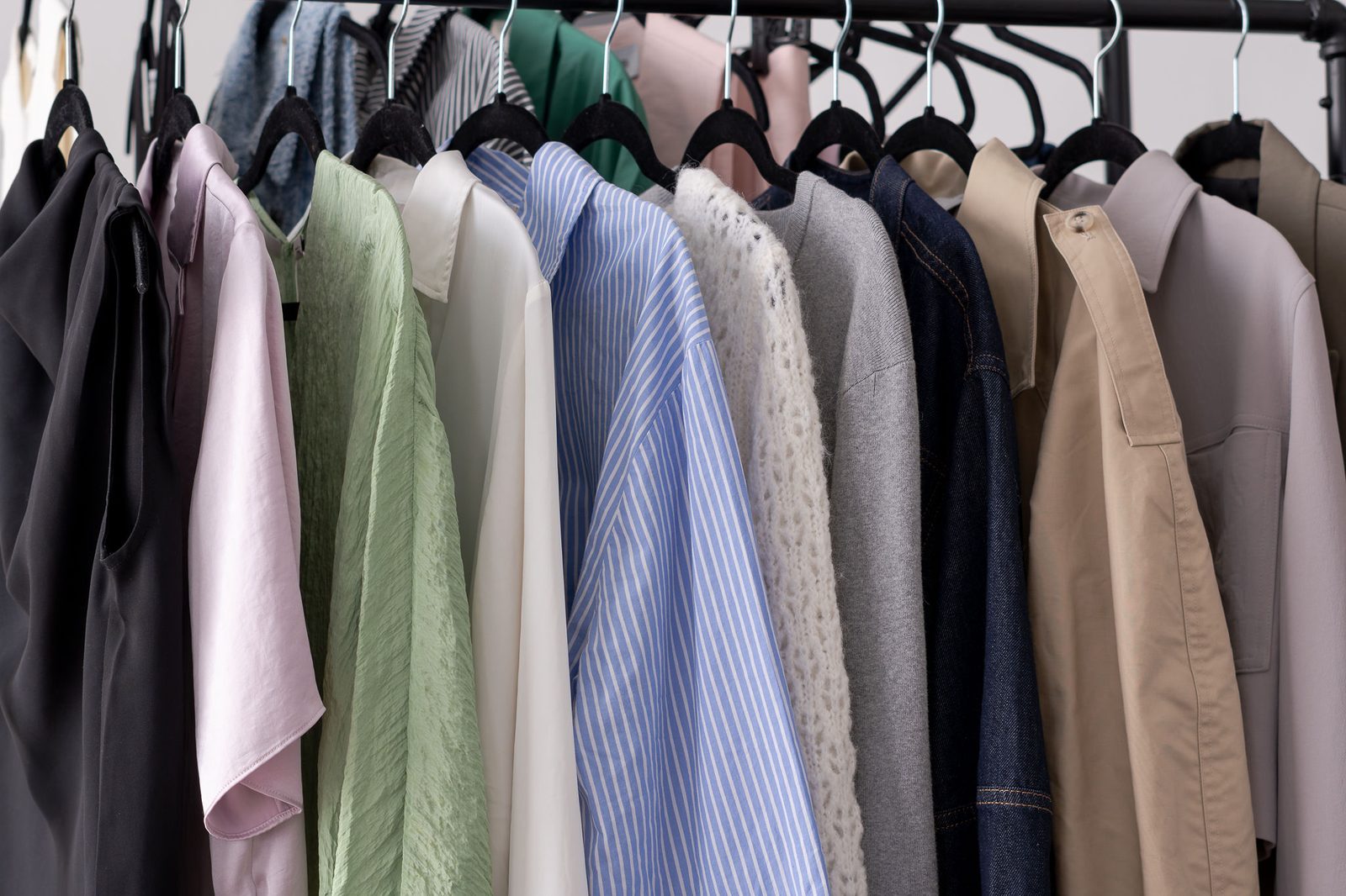 A curated rail of clothing