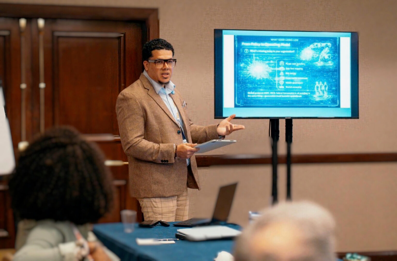Devon Euring presenting to a room